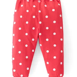 Babyhug French Terry Knit Full Length Lounge Pant with Polka Dots & Floral Print - Red image 2
