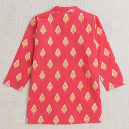 The Magic Wand Cotton Full Sleeves Ikat Printed Kurta Pyjama Set - Coral image 3