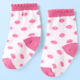 Cute Walk By Babyhug Knit Ankle Length Anti Bacterial Socks With Polka Dot & Heart Design Pack of 3 - Yellow Pink & White image 2