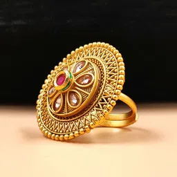 JYONA Gold-Plated Artificial Stone Studded Rajwadi Look Adjustable Finger Ring-picture-31
