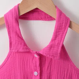 Kookie Kids Sleeveless Halter Neck Jumpsuit Solid Colour - Fuchsia image 3