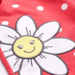 Babyhug French Terry Knit Full Length Lounge Pant with Polka Dots & Floral Print - Red image 3