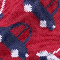 Babyhug Cotton Knit Full Sleeves Winter Wear Romper with Vehicles Print - Red image 3