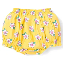 Babyhug 100% Cotton Single Jersey Knit Antibacterial Bloomers With Polka Dots & Floral Print Pack of 3 - Pink Yellow & Light Blue image 3