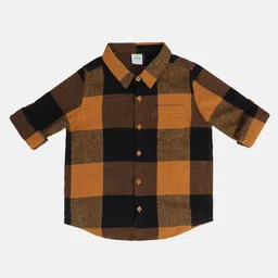 MINI KLUB Cotton Full Sleeves Checked Shirt - Brown & Black image 4