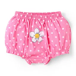 Babyhug 100% Cotton Single Jersey Knit Antibacterial Bloomers With Polka Dots & Floral Print Pack of 3 - Pink Yellow & Light Blue image 4