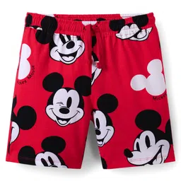 HoneyHap Disney Single Jersey Knit Half Sleeves Shorts Co-Ord Night Suit With Mickey Mouse Print - Red image 4