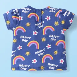 Babyhug Cotton Knit Half Sleeves T-Shirts with Text Floral & Rainbow Print Pack of 3 - Pink White & Navy Blue image 5