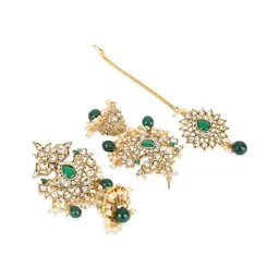 ANIKAS CREATION Gold-Plated Green & Off-White Kundan Studded Pearl Beaded Handcrafted Jewellery Set image 4