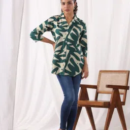 Kaftanize Green Printed Comfort Fit Shirt image 1