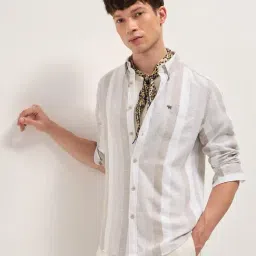 The Bear House Beige Cotton Textured Regular Fit Shirt-image-0