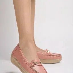 Shoetopia Women's Peach Wedge Loafers-picture-31