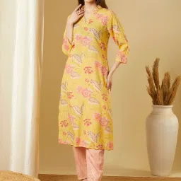 Fashor Yellow Cotton Printed Kurta image 1