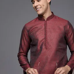 Manyavar Men Maroon Solid Kurta with Churidar-picture-33