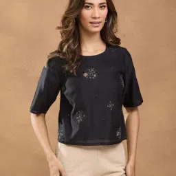 Fabindia Black Relaxed Fit Embroidered Top-picture-15