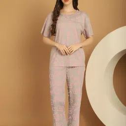 Kanvin Grey Cotton Printed Top Pyjamas Set image 1