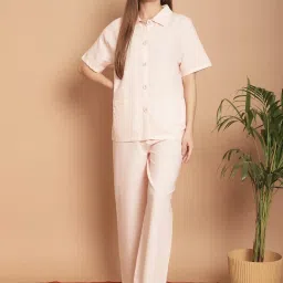 Kanvin Peach Cotton Self Pattern Shirt Pyjamas Set image 1