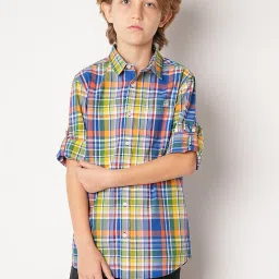 Jack & Jones Junior Blue & Yellow Checks Full Sleeves Shirt image 1