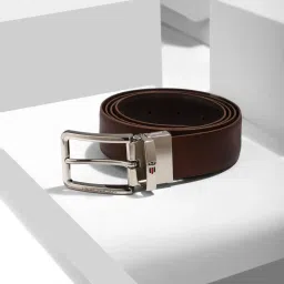 Louis Philippe Brown Leather Textured Reversible Belt for Men image 1