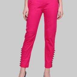 Popwings Women Cotton Regular Fit Embellished Smart Trousers-picture-16