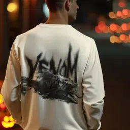 Bewakoof Official Marvel Men's Beige Venom Graphic Printed Oversized Sweatshirt image 2