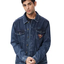 The Souled Store Blue Regular Fit Superman Print Denim Jacket image 1