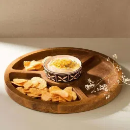 Fabindia Thar Natural Wood 1 Platter & 1 Dip Bowl image 1