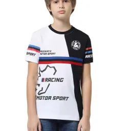 Jack & Jones Junior Boys White & Black Cotton Printed T-Shirt image 1