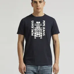 Pepe Jeans Navy Cotton Slim Fit Printed T-Shirt-image-12