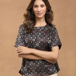Fabindia Black-Red Relaxed Fit Printed Top-picture-27