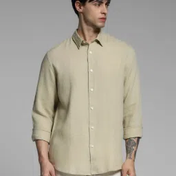Jack & Jones Beige Linen Regular Fit Shirt image 1