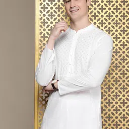 House of Pataudi Chikankari Embroidered Sequinned Pure Cotton Jashn Kurta with Churidar-picture-24