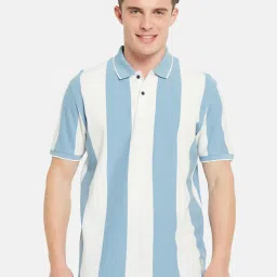 Octave Oxford Blue Regular Fit Striped Polo T-Shirt image 1