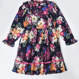 Bella Moda Kids Multicolor Floral Print Full Sleeves Fit & Flare Dress image 1