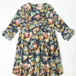 Bella Moda Kids Multicolor Printed Full Sleeves Fit & Flare Dress image 1