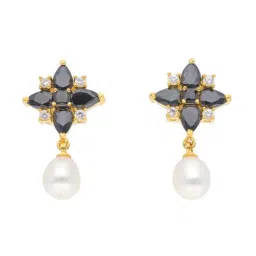 Sri Jagdamba Pearls Baani Black & Pearl White Alloy Drop Earrings-image-3