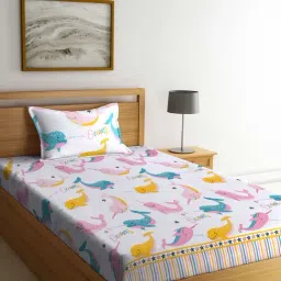 Klotthe Character Based Multicolor 210 TC Cotton Blend Single Bedsheet with 1 Pillow Cover-picture-33