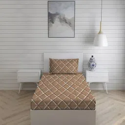Layers Bologna Geometric Brown 146 TC Cotton Single Bed Sheet with 1 Pillow Cover-image-18