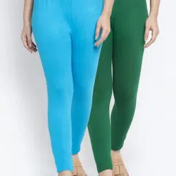 Gracit Green & Blue Mid Rise Leggings - Pack Of 2-image-57