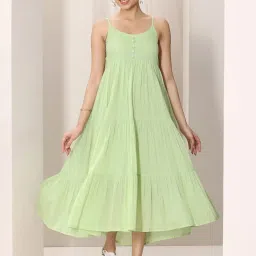 Libas Light Green Fit and Flared Back Smocked Midi Dress image 1