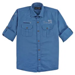 Cavio Kids Navy Cotton Printed Full Sleeves Shirt image 1