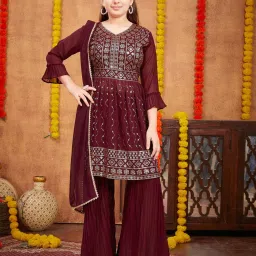 Aarika Kids Wine Embellished Kurta, Gharara with Dupatta image 1