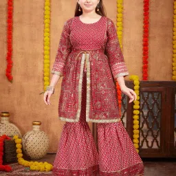 Aarika Kids Red Printed Kurta with Gharara image 1
