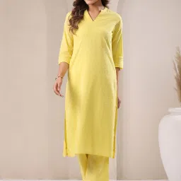 Janasya Yellow Cotton Regular Fit Kurta Set image 1