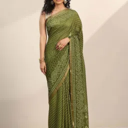 Libas Green Printed Saree with Unstitched Blouse image 1
