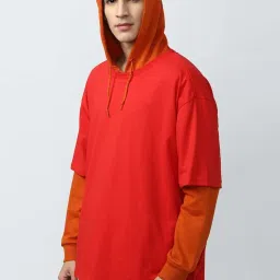 Forever 21 Red & Orange Cotton Regular Fit Colour Block Sweatshirt image 3