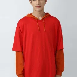 Forever 21 Red & Orange Cotton Regular Fit Colour Block Sweatshirt image 1