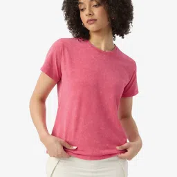The Souled Store Fuchsia Pink Regular Fit T Shirt image 1