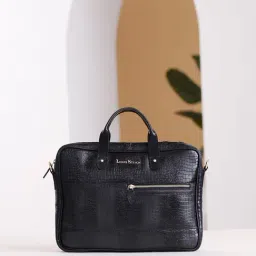 Louis Stitch Jet Black Textured Leather Medium Laptop Messenger Bag-image-39