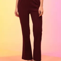 Globus Maroon Regular Fit High Rise Bootcut Trousers image 1